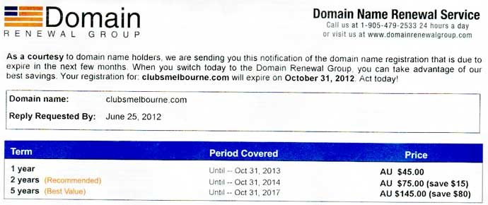 domain renewal scam